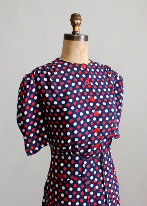 Vintage 1940s Red, White, and Blue Polka Dot Dress