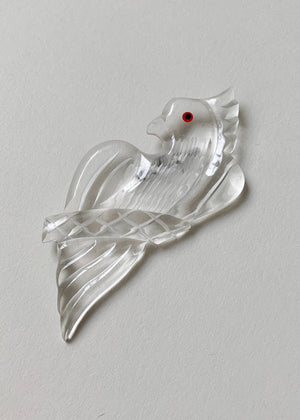 Vintage 1940s Reverse Carved Clear Lucite Bird Brooch