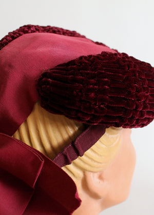 Vintage 1940s Burgundy Velvet Winter Tilt Hat