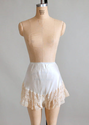 Vintage 1930s Ivory Rayon and Lace Tap Pants NOS