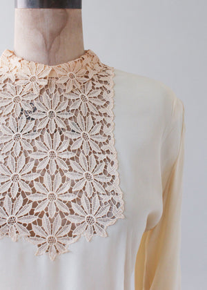 Vintage 1940s Ivory Silk and Lace Blouse