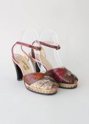 Vintage 1940s Snakeskin Platform Sandals