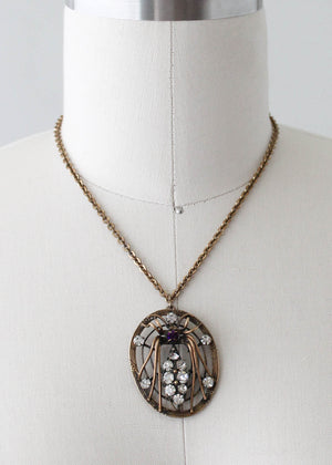 Vintage 1930s Jeweled Spider and Web Necklace