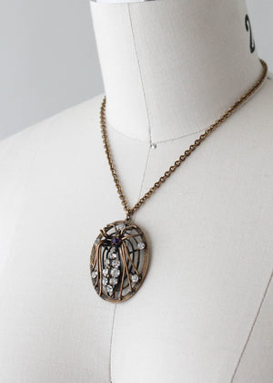 Vintage 1930s Jeweled Spider and Web Necklace