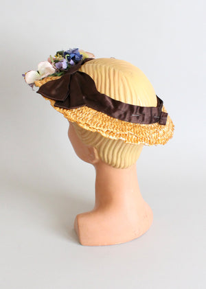 Vintage 1940s Floral Straw Wreath Hat