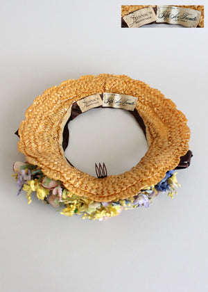 Vintage 1940s Floral Straw Wreath Hat