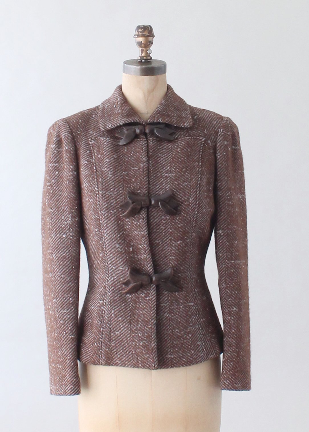 Vintage 1940s Tweed Blazer with Leather Covered Accents