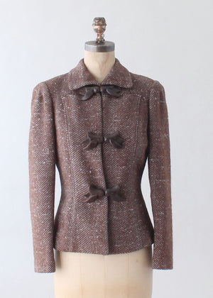 Vintage 1940s Tweed Blazer with Leather Covered Accents