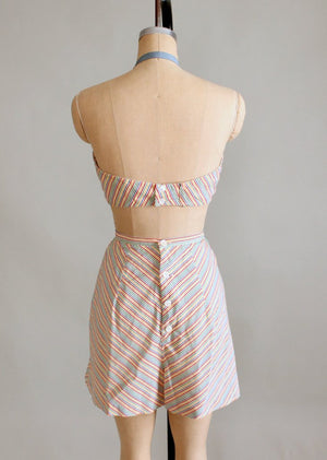 Vintage 1940s Rainbow Striped Two Piece Swimsuit