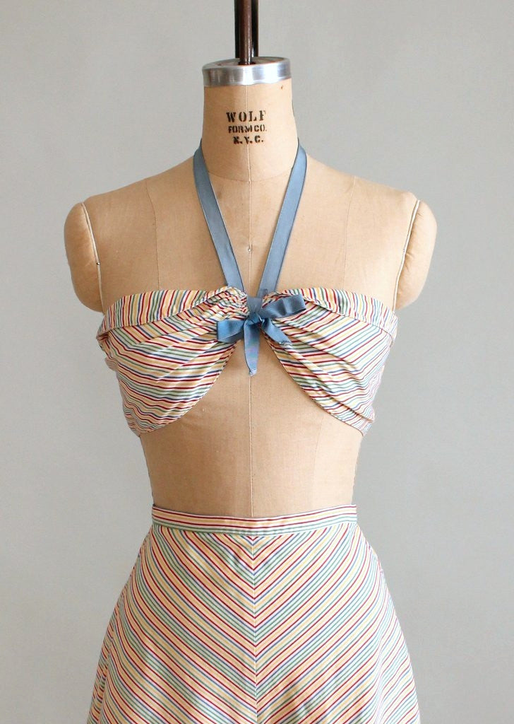 Vintage 1940s Rainbow Striped Two Piece Swimsuit