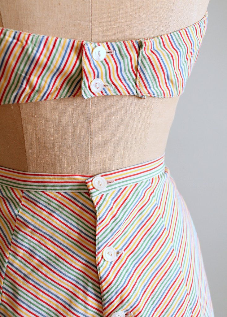 Vintage 1940s Rainbow Striped Two Piece Swimsuit