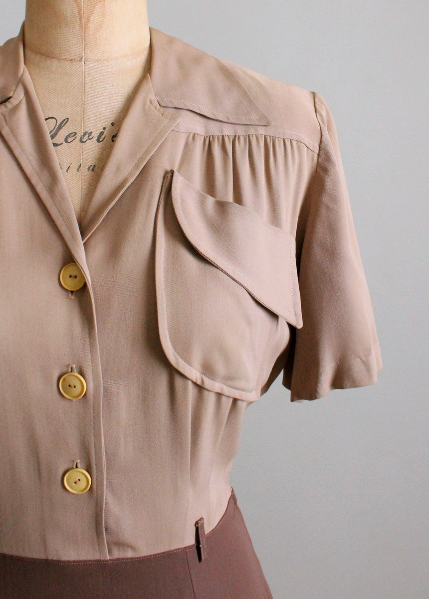 Vintage 1940s Two Toned Gabardine Day Dress