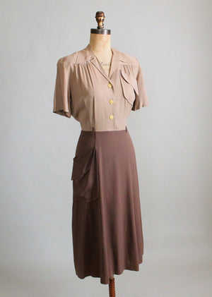 Vintage 1940s Two Toned Gabardine Day Dress