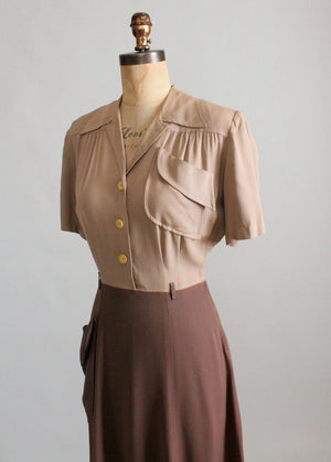 Vintage 1940s Two Toned Gabardine Day Dress