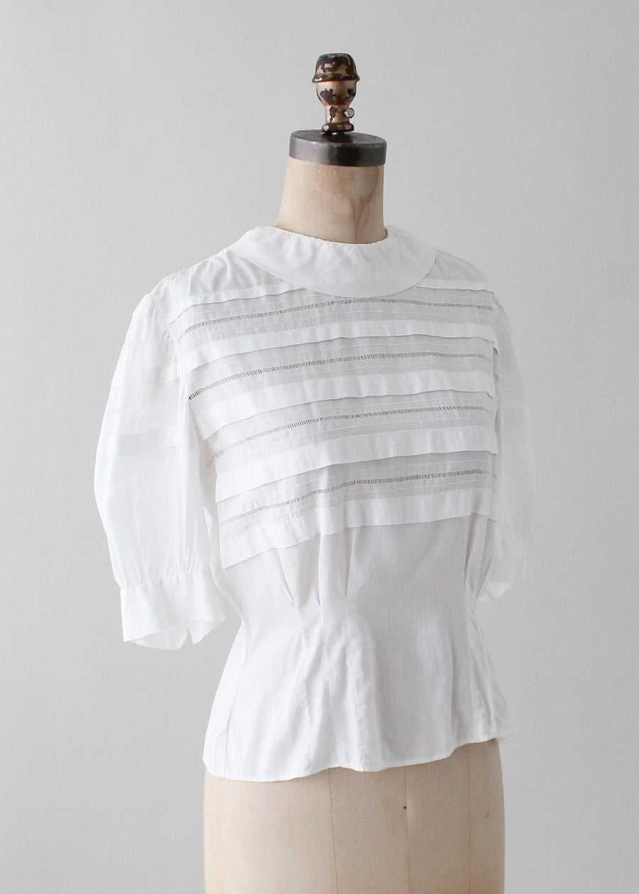 Vintage 1940s White Cotton Blouse