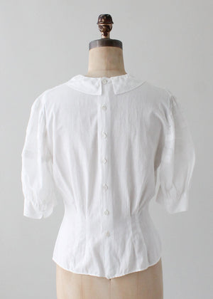 Vintage 1940s White Cotton Blouse