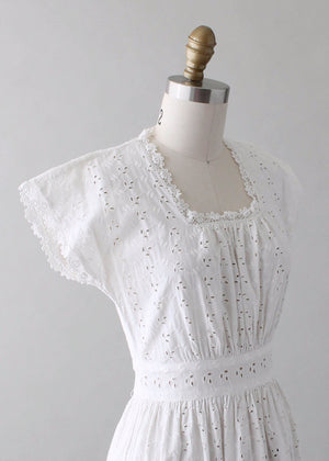 Vintage 1940s White Eyelet Day Dress