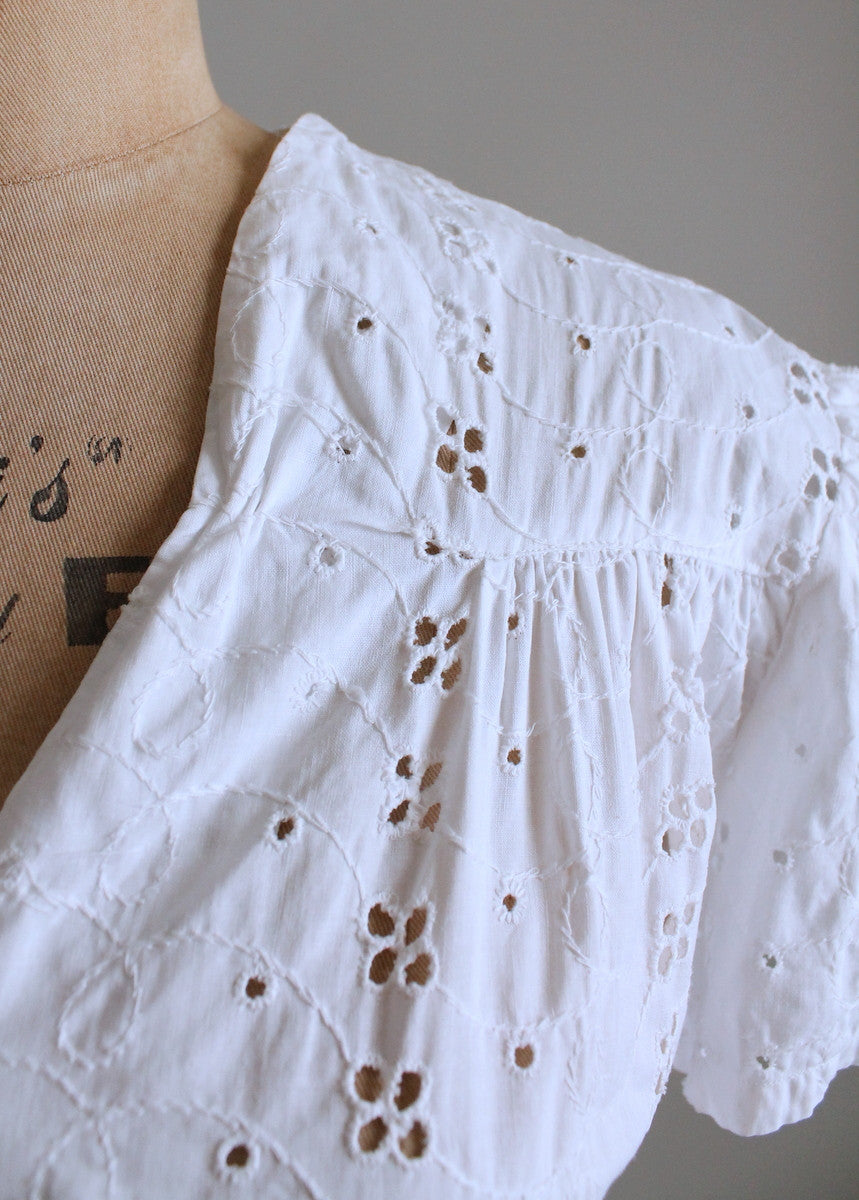 Vintage 1940s White Eyelet Cotton Day Dress