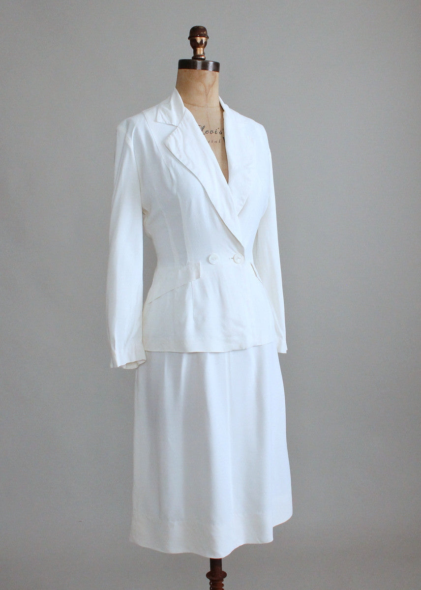 Vintage 1940s White Rayon Summer Suit