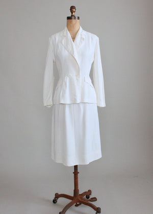 Vintage 1940s White Rayon Summer Suit