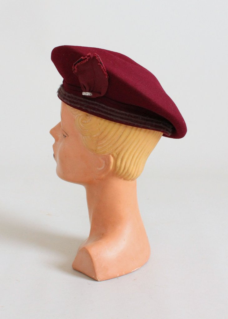 Vintage 1940s Maroon Wool Beret Hat
