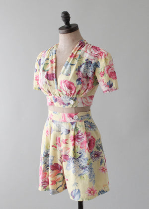 Vintage 1940s Yellow Floral Two Piece Playsuit