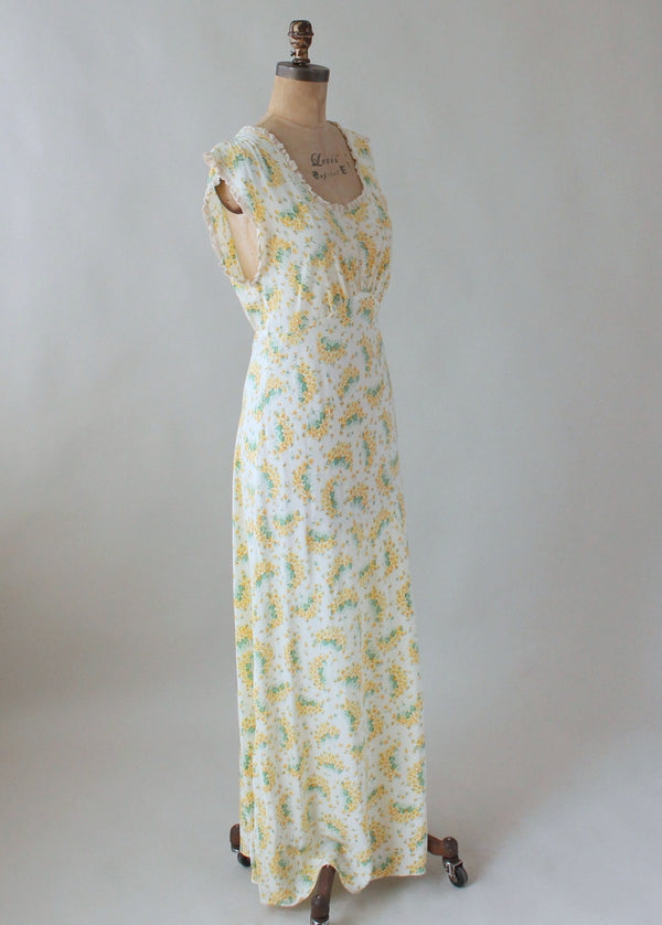 Vintage 1940s Spring Yellow and Green Floral Gown - Raleigh Vintage