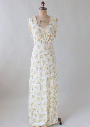 Vintage 1940s Spring Yellow and Green Floral Gown