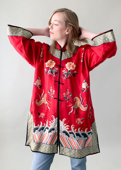 50s シルク スモーキングジャケット　スイス製　SOIE SILK 1950s_Asian_embroidered_silk_r