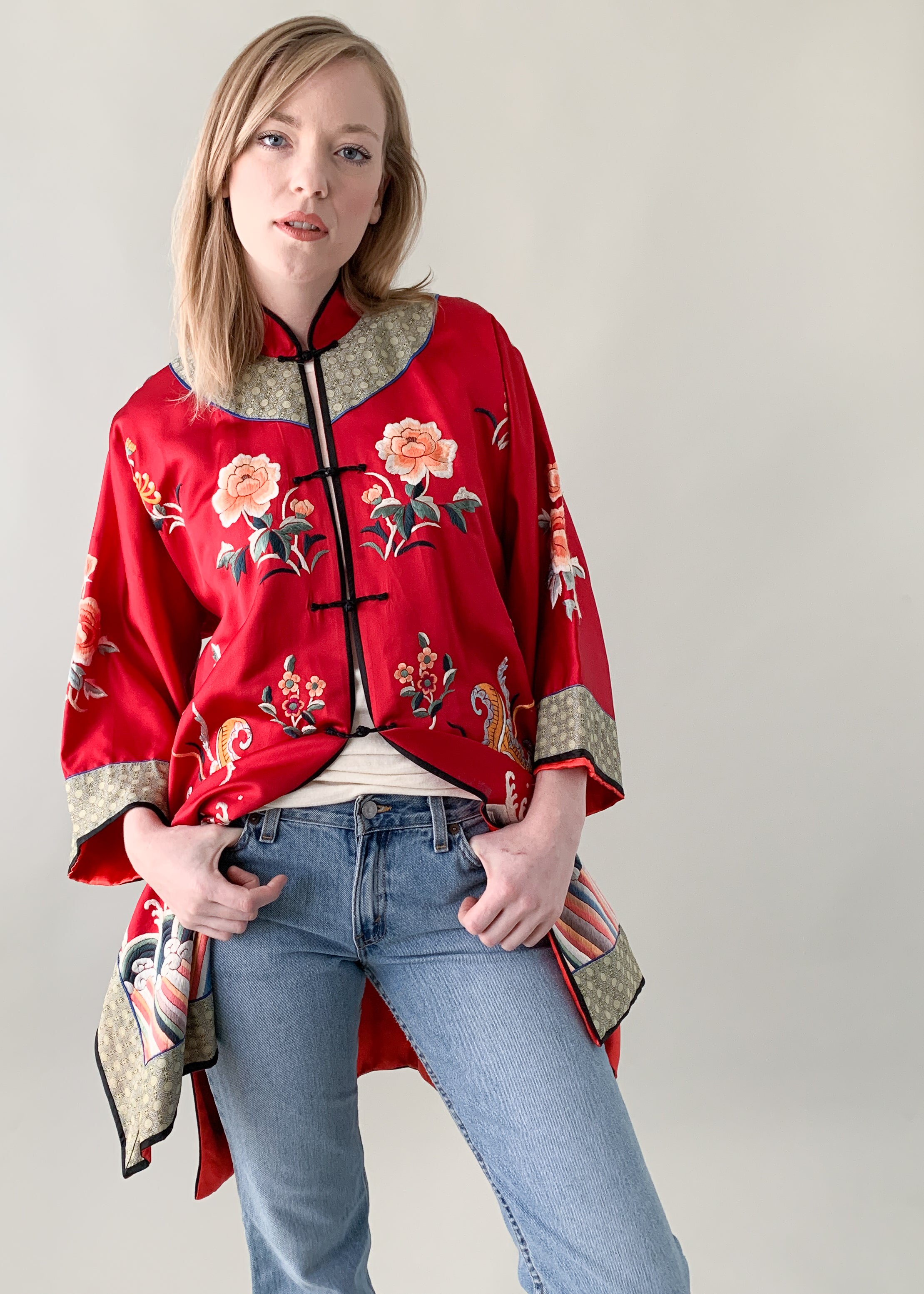 Vintage 1950s Asian Embroidered Silk Jacket