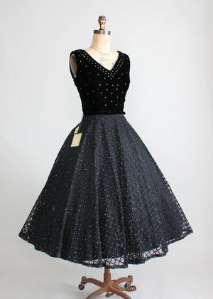 Vintage 1950s Night Sky Velvet and Rhinestone Party Dress
