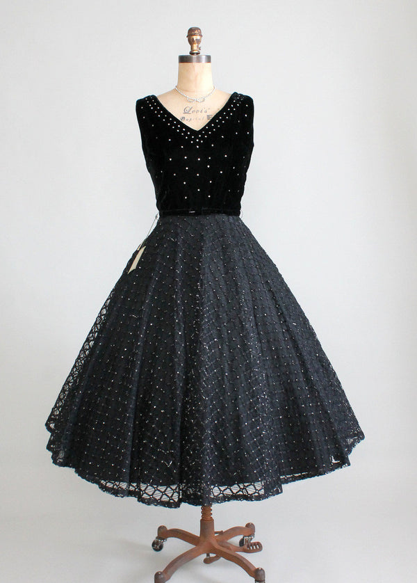 Vintage 1950s Night Sky Velvet and Rhinestone Party Dress - Raleigh Vintage