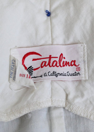 Vintage 1950s Catalina Blue Tiki Pin Up Swimsuit