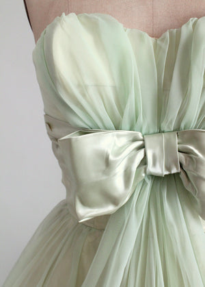 Vintage Early 1960s Minty Green Strapless Prom Dress