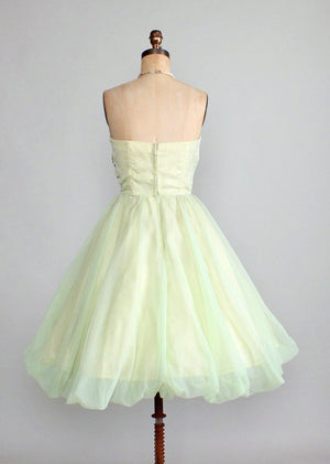 Vintage Early 1960s Minty Green Strapless Prom Dress