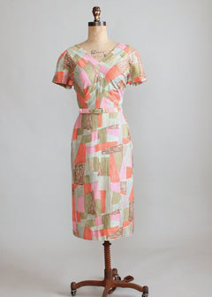 Vintage 1960s Edith Flagg Painted Patchwork Day Dress Raleigh Vintage