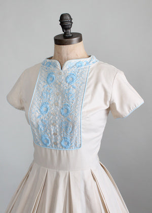 Vintage 1960s Embroidered Cotton Day Dress