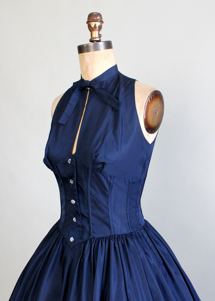Vintage Late 1940s Taffeta Halter Party Dress and Bolero Jacket - Raleigh Vintage Vintage Late 1940s Taffeta Halter Party Dress and Bolero Jacket - Raleigh Vintage