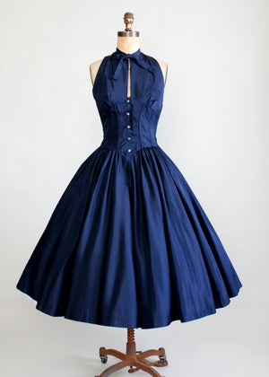 Vintage Late 1940s Taffeta Halter Party Dress and Bolero Jacket