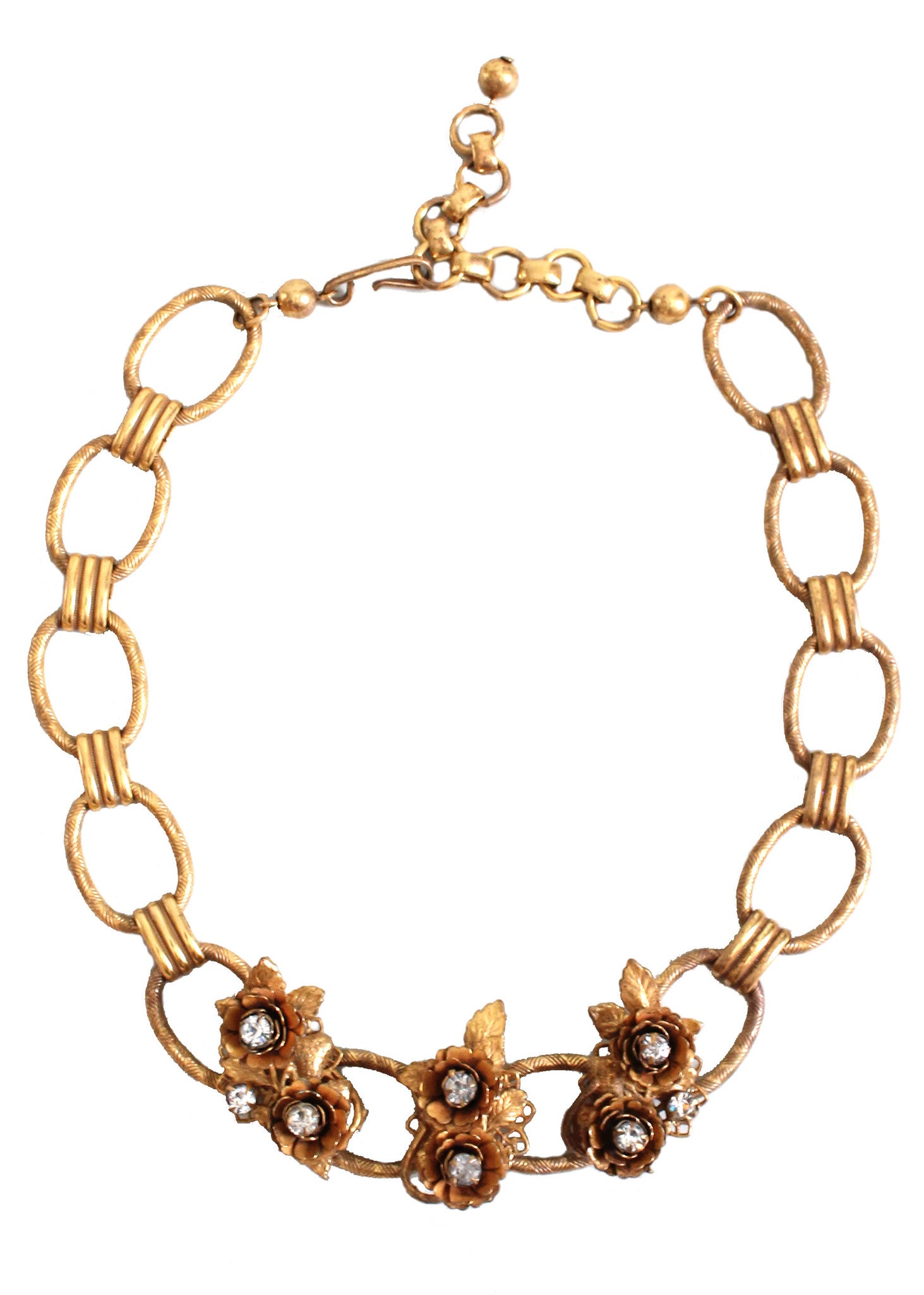 Vintage 1950s Rhinestone Roses Choker Necklace