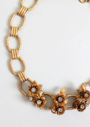 Vintage 1950s Rhinestone Roses Choker Necklace