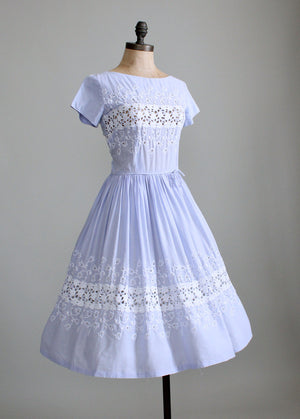 Vintage 1950s Lavender and Lace Cotton Dress