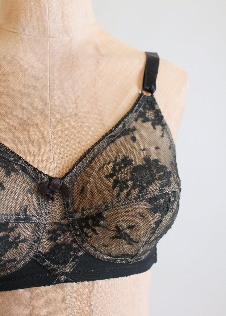 Vintage 1950s Lily of France Black Lace Bra