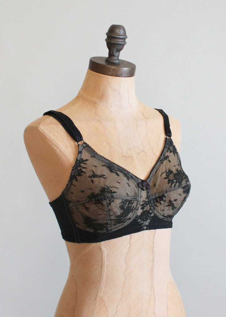 Vintage 1950s Lily of France Black Lace Bra