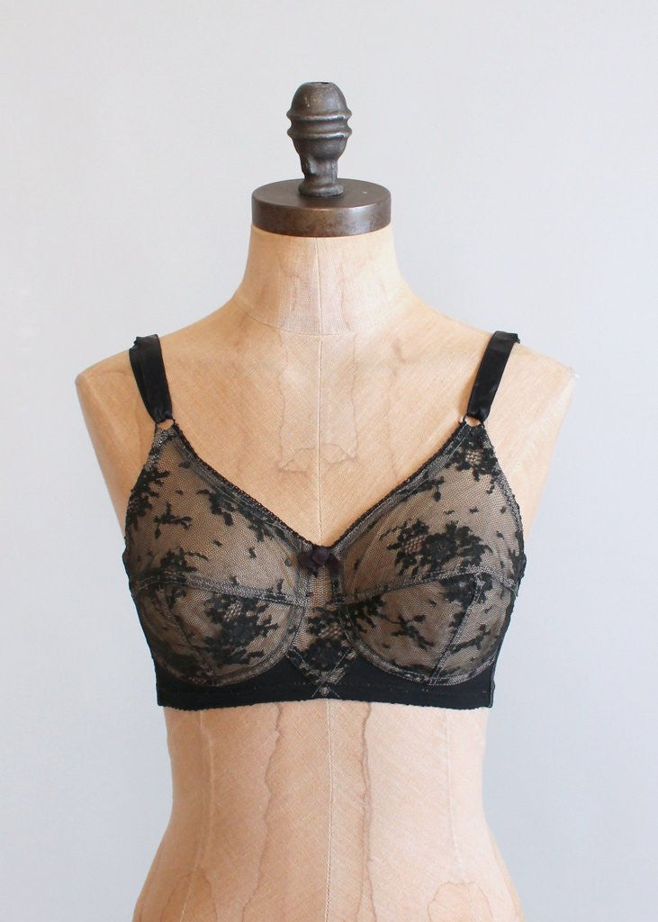 Vintage 1950s Lily of France Black Lace Bra