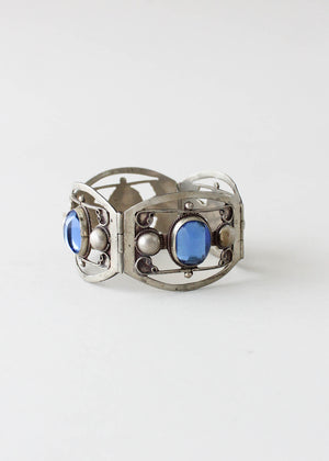 Vintage 1950s Mexican Silver and Blue Glass Bracelet