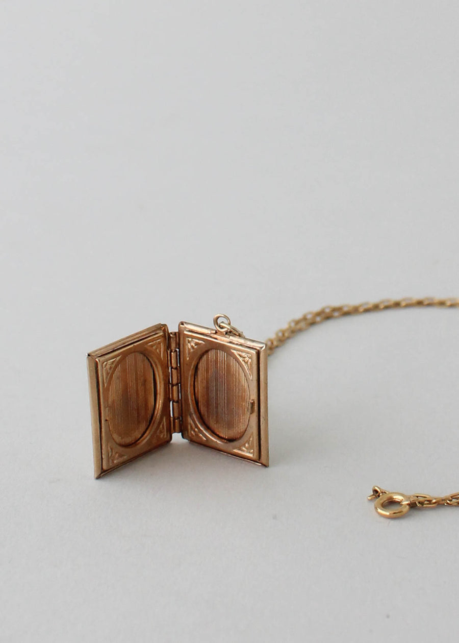 Vintage 1950s Mother of Pearl Book Locket Necklace