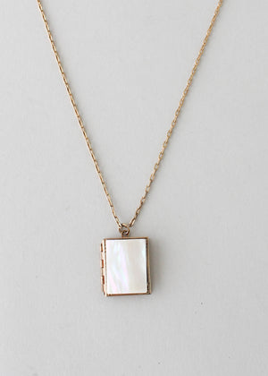 Vintage 1950s Mother of Pearl Book Locket Necklace
