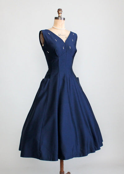 Vintage 1950s Navy Fit and Flare Cocktail Dress - Raleigh Vintage