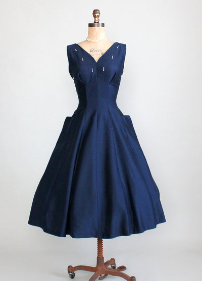 Vintage 1950s Navy Fit and Flare Cocktail Dress - Raleigh Vintage